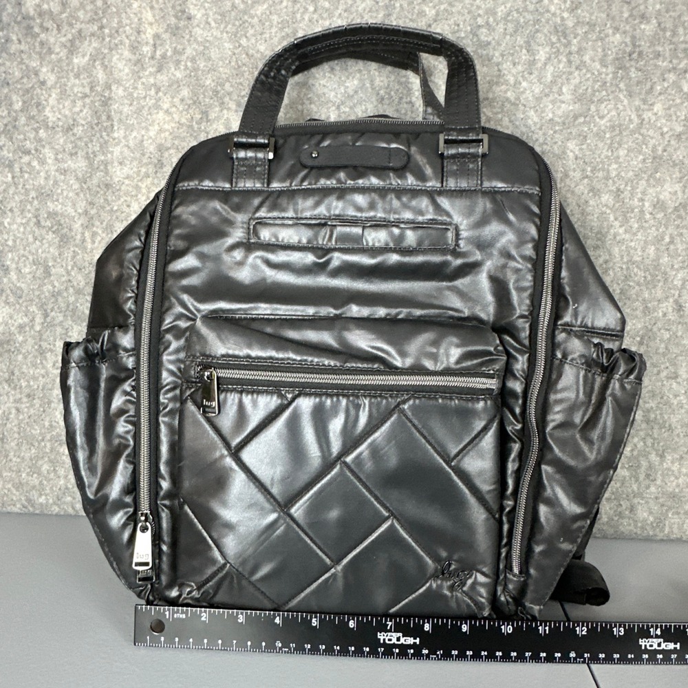 Lug Backpack Unisex Medium Gray Voyager Quilted Puffer Metallic Travel Bag - Picture 10 of 13